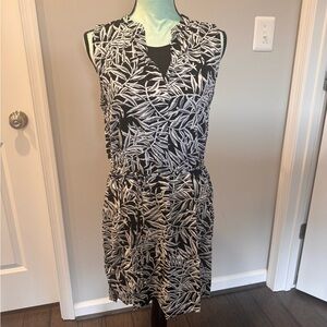 LOFT Black and White Leaf Print Mini Dress